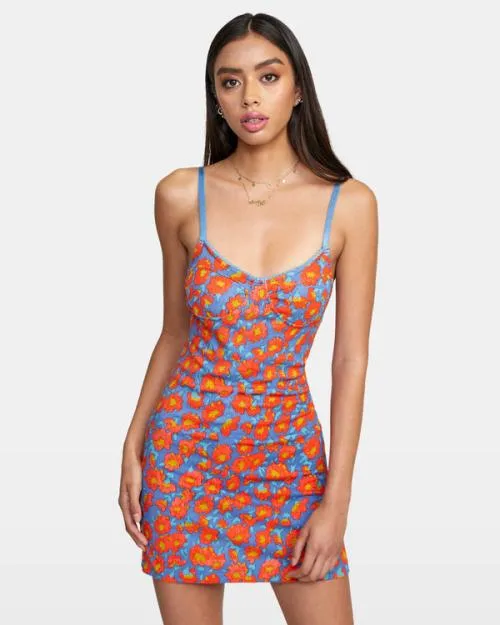 Rvca Just Friends Midi Dress Cobalt Women Dresses and Rompers