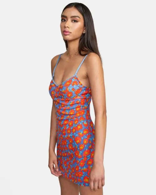 Rvca Just Friends Midi Dress Cobalt Women Dresses and Rompers