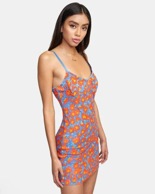 Rvca Just Friends Midi Dress Cobalt Women Dresses and Rompers
