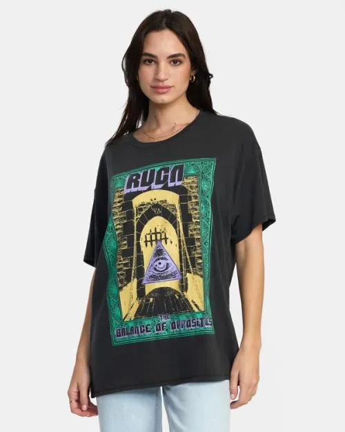Rvca Keep Kreeper TShirt Washed Black Women Tees and Tanks