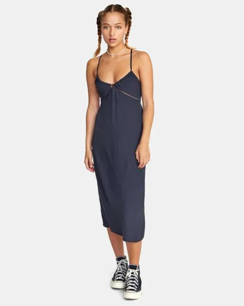 Rvca No Judgement Midi Dress Black Women Dresses and Rompers