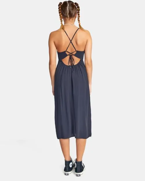 Rvca No Judgement Midi Dress Black Women Dresses and Rompers