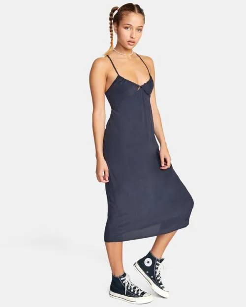 Rvca No Judgement Midi Dress Black Women Dresses and Rompers