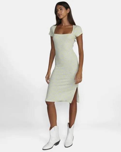 Rvca Partition Midi Dress Lime Yellow Women Dresses and Rompers
