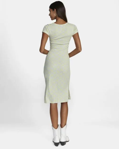 Rvca Partition Midi Dress Lime Yellow Women Dresses and Rompers