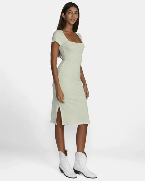 Rvca Partition Midi Dress Lime Yellow Women Dresses and Rompers