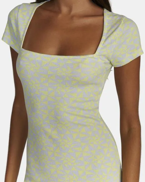 Rvca Partition Midi Dress Lime Yellow Women Dresses and Rompers
