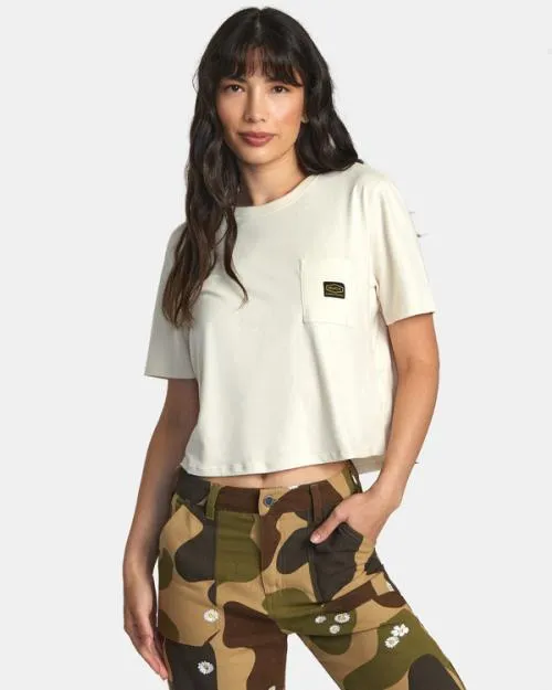 Rvca Recession Pocket TShirt Latte Women Tees and Tanks