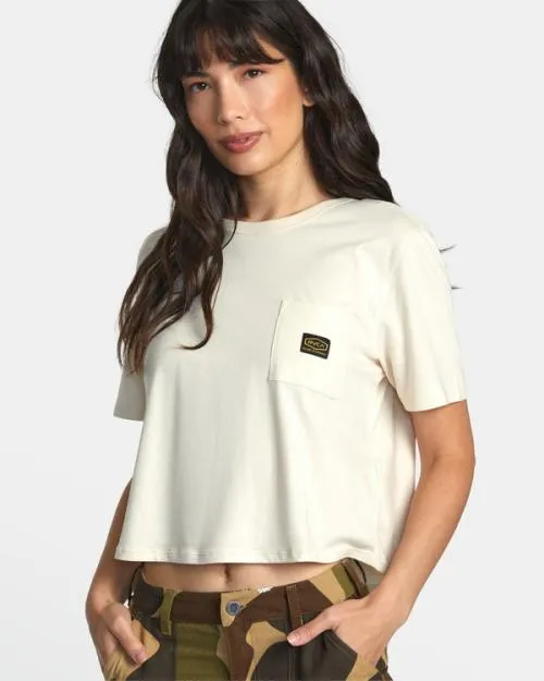 Rvca Recession Pocket TShirt Latte Women Tees and Tanks