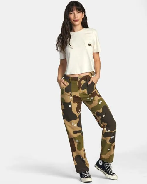 Rvca Recession Pocket TShirt Latte Women Tees and Tanks