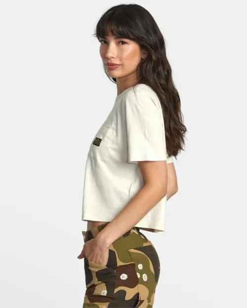 Rvca Recession Pocket TShirt Latte Women Tees and Tanks
