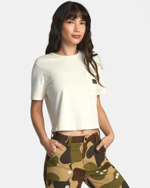 Rvca Recession Pocket TShirt Latte Women Tees and Tanks