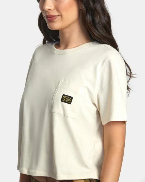 Rvca Recession Pocket TShirt Latte Women Tees and Tanks