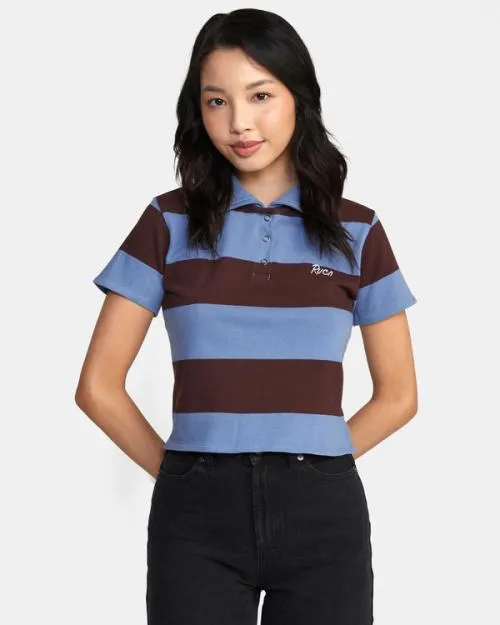 Rvca Replay Cropped Polo Tee Infinity Blue Women Tops