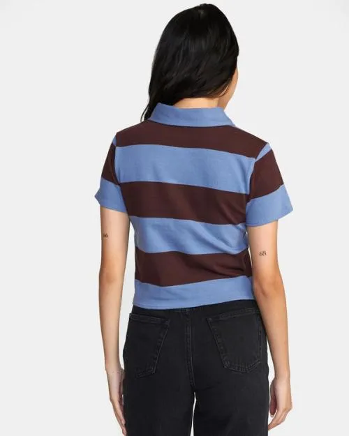 Rvca Replay Cropped Polo Tee Infinity Blue Women Tops