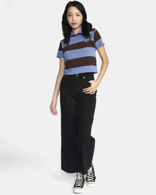 Rvca Replay Cropped Polo Tee Infinity Blue Women Tops