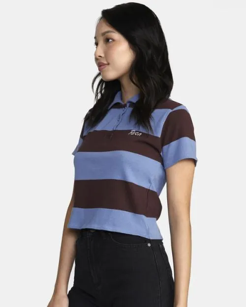 Rvca Replay Cropped Polo Tee Infinity Blue Women Tops