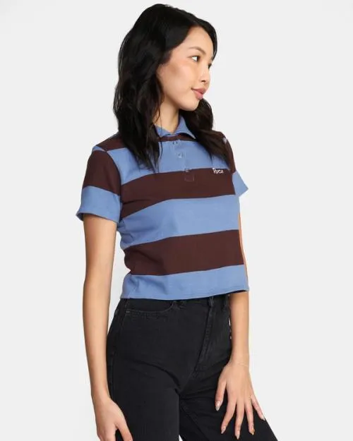 Rvca Replay Cropped Polo Tee Infinity Blue Women Tops