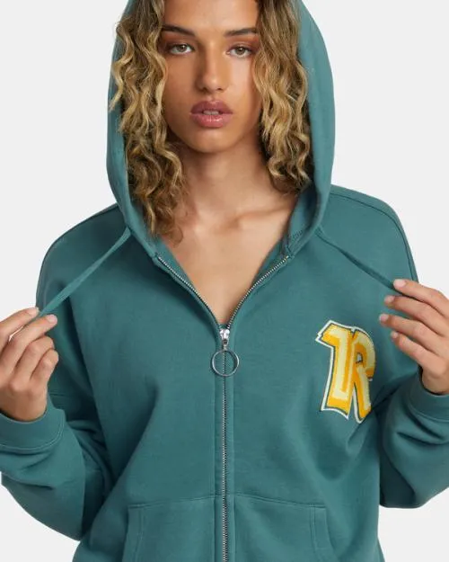 Rvca Rose Machado Thrift ZipUp Hoodie Teal WomenMen Hoodies and Sweatshirts