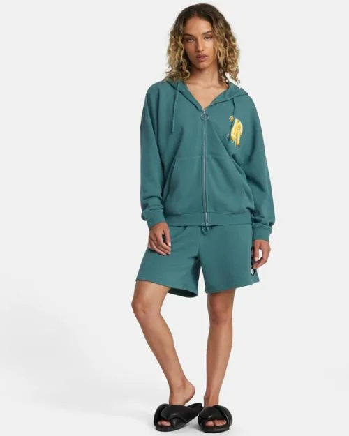 Rvca Rose Machado Thrift ZipUp Hoodie Teal WomenMen Hoodies and Sweatshirts