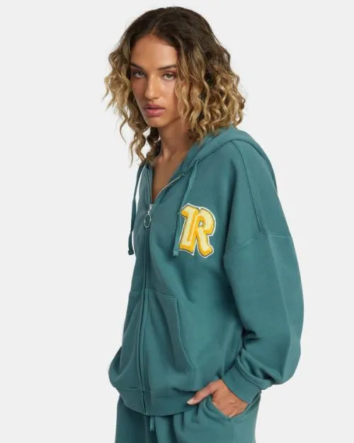 Rvca Rose Machado Thrift ZipUp Hoodie Teal WomenMen Hoodies and Sweatshirts