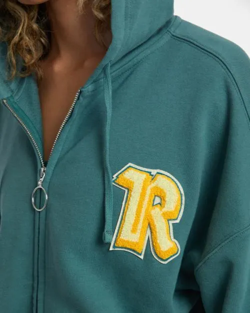 Rvca Rose Machado Thrift ZipUp Hoodie Teal WomenMen Hoodies and Sweatshirts