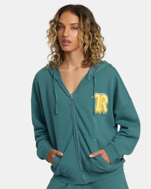Rvca Rose Machado Thrift ZipUp Hoodie Teal WomenMen Hoodies and Sweatshirts