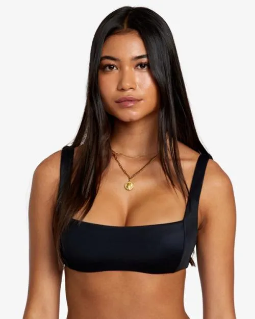 Rvca Solid Square Bralette Bikini Top Black Women Bikini Tops