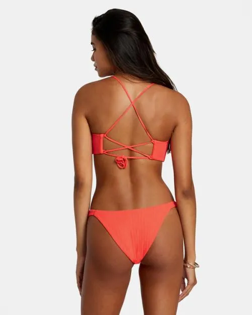 Rvca Solid Streak Medium Bikini Bottoms Neon Red Women Bikini Bottoms