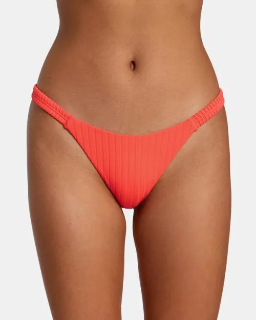 Rvca Solid Streak Medium Bikini Bottoms Neon Red Women Bikini Bottoms