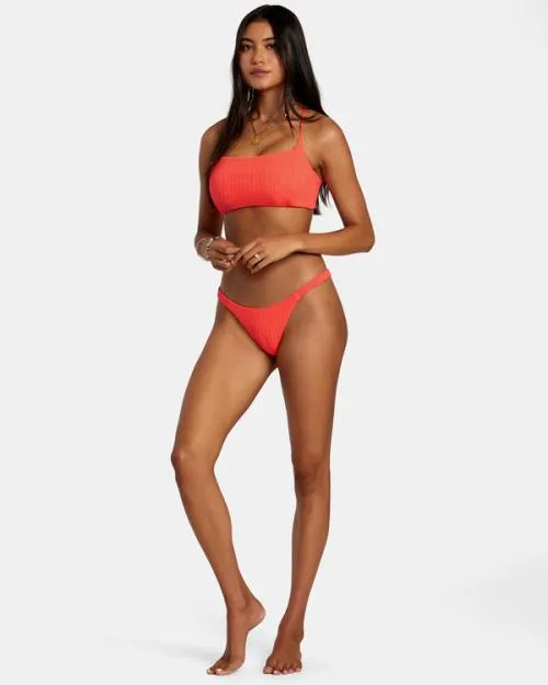 Rvca Solid Streak Medium Bikini Bottoms Neon Red Women Bikini Bottoms