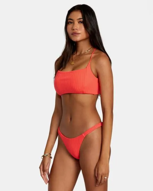 Rvca Solid Streak Medium Bikini Bottoms Neon Red Women Bikini Bottoms