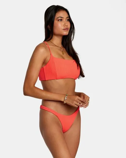 Rvca Solid Streak Medium Bikini Bottoms Neon Red Women Bikini Bottoms