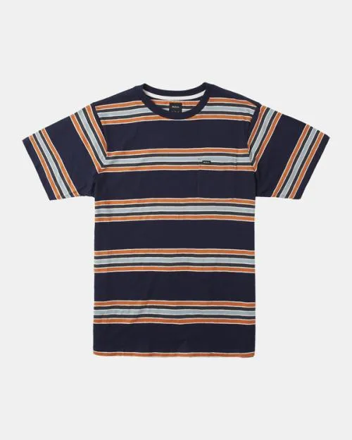Rvca Somedays Stripe TShirt Navy Marine Men Short Sleeves