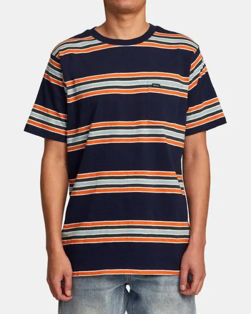 Rvca Somedays Stripe TShirt Navy Marine Men Short Sleeves