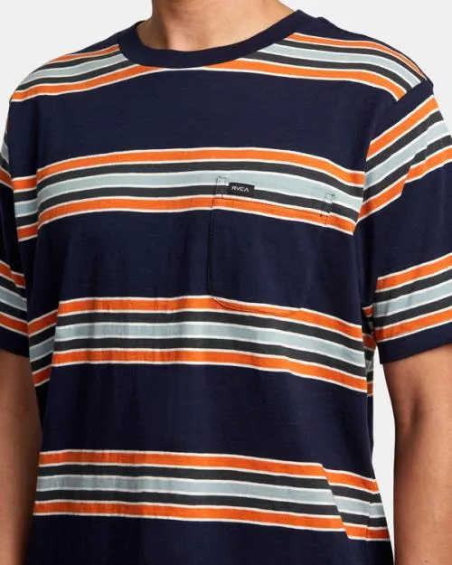 Rvca Somedays Stripe TShirt Navy Marine Men Short Sleeves