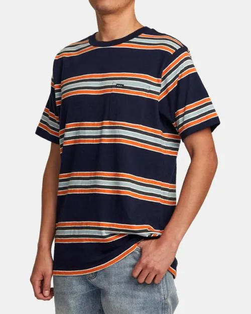 Rvca Somedays Stripe TShirt Navy Marine Men Short Sleeves
