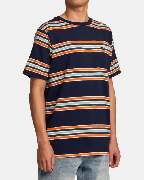 Rvca Somedays Stripe TShirt Navy Marine Men Short Sleeves