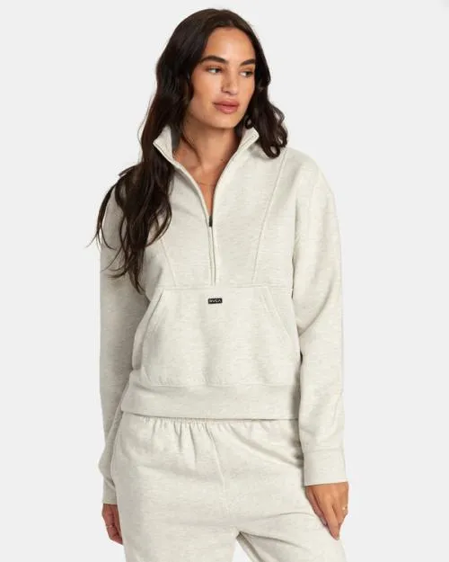 Rvca Sunday Half Zip Base Layer Top Cream Heather Women Hoodies and Fleece