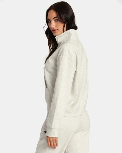 Rvca Sunday Half Zip Base Layer Top Cream Heather Women Hoodies and Fleece
