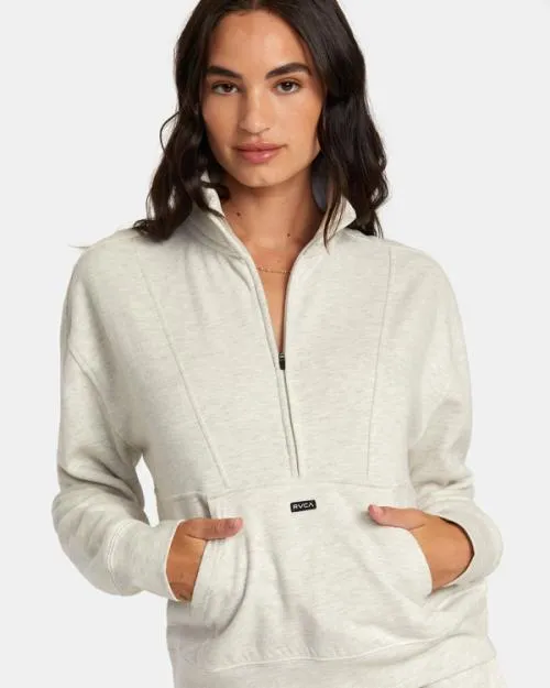 Rvca Sunday Half Zip Base Layer Top Cream Heather Women Hoodies and Fleece