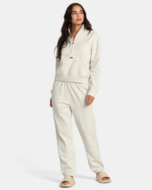 Rvca Sunday Half Zip Base Layer Top Cream Heather Women Hoodies and Fleece