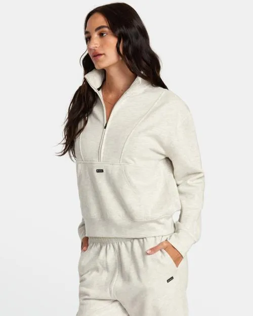 Rvca Sunday Half Zip Base Layer Top Cream Heather Women Hoodies and Fleece