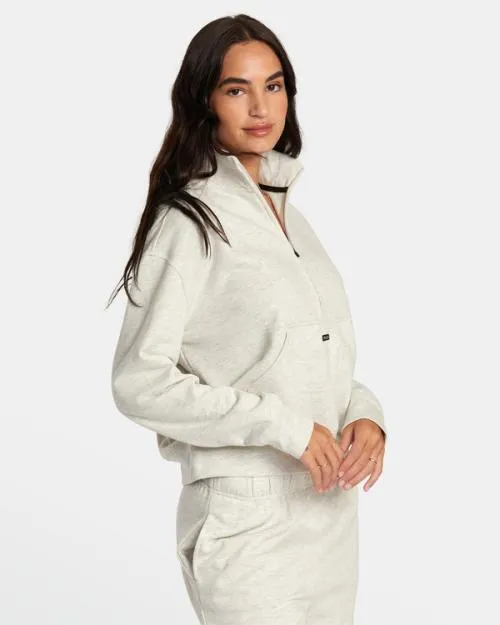 Rvca Sunday Half Zip Base Layer Top Cream Heather Women Hoodies and Fleece