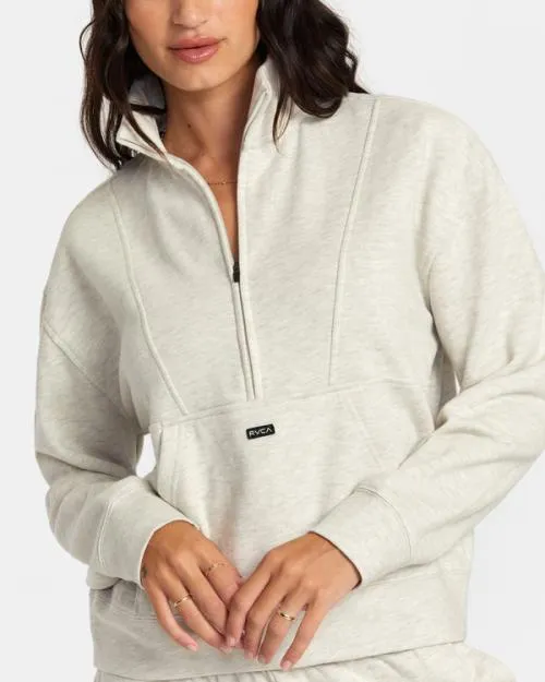 Rvca Sunday Half Zip Base Layer Top Cream Heather Women Hoodies and Fleece
