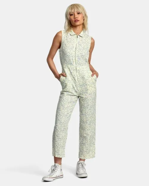 Rvca Sunny Linen Jumpsuit Lemon Women Dresses and Rompers