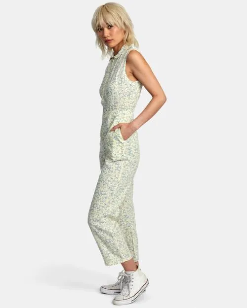 Rvca Sunny Linen Jumpsuit Lemon Women Dresses and Rompers