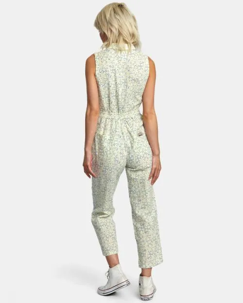 Rvca Sunny Linen Jumpsuit Lemon Women Dresses and Rompers