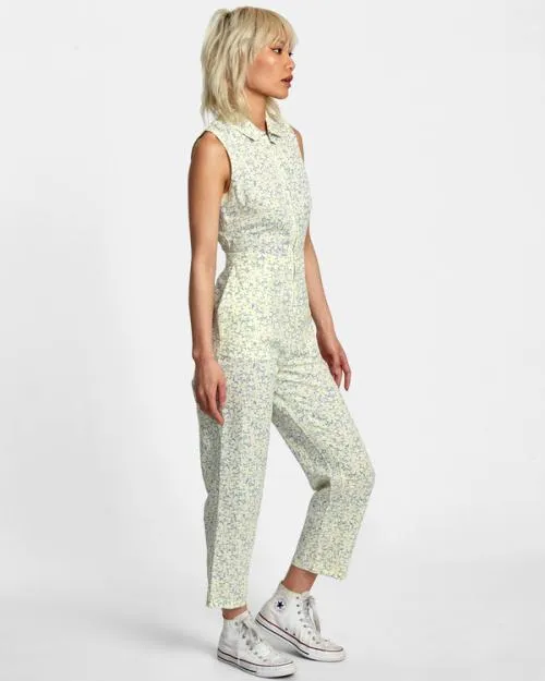 Rvca Sunny Linen Jumpsuit Lemon Women Dresses and Rompers
