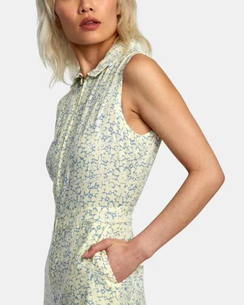 Rvca Sunny Linen Jumpsuit Lemon Women Dresses and Rompers